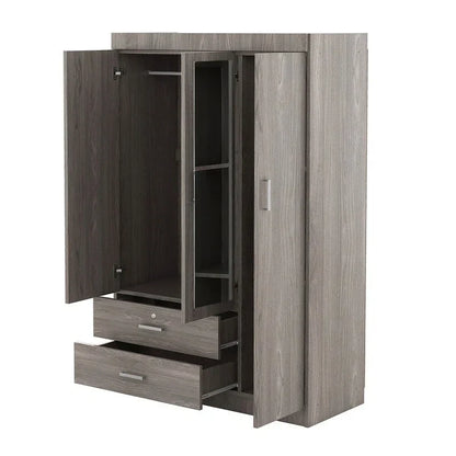 3-Door Mirror Wardrobe With Shelves And 2 Drawers