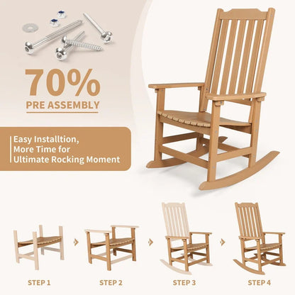Vrakae 2 Pcs Patio All Weather Resistant High Back Rocking Chair