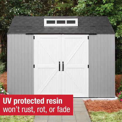 Rubbermaid Resin Garden Shed With Floor, 2.13 x 2.13 M, Weatherproof, Grey, For Storing Garden Tools, Lawnmowers, Bicycles And Pool Accessories