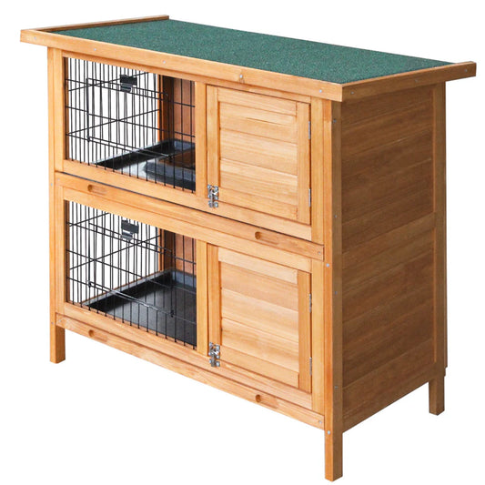 Double Level Wooden Rabbit Hutch With Slide-Out Tray- i.Pet