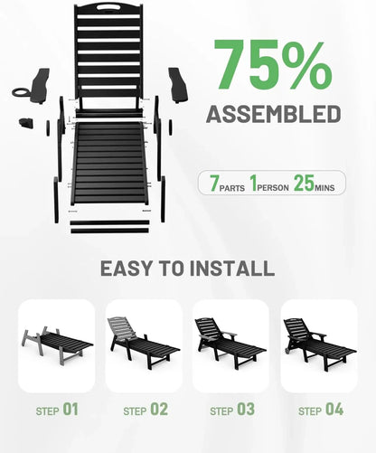 Lounge Chair Outdoor, Chaise Lounge, HDPE 6-Position Outdoor Chaise Lounge