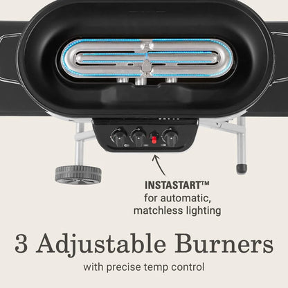 RoadTrip 285 Portable Stand-Up Propane Grill With 3 Adjustable Burners And Instastart Ignition, 20,000 BTUs Of Power For Outdoor Cooking