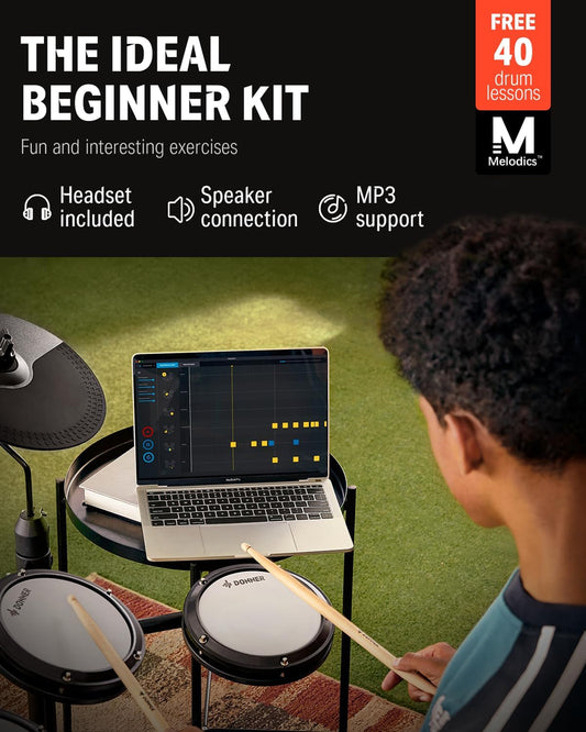 Donner DED-80 Electronic Drum Set, Electric Drum Set For Beginner With 4 Quiet Mesh Drum Pads, 2 Switch Pedal, 180 Plus Sounds, Throne