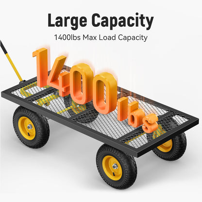 Steel Garden Cart, 2-in-1 1400 Lbs Heavy Duty Utility Wagon, With Removable Mesh Sides To Convert Into Flatbed