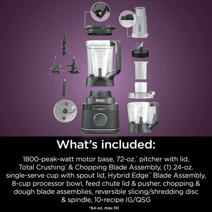 Ninja Detect Kitchen System Power Blender Plus Processor With Blend Sense Technology, Silver, TB400