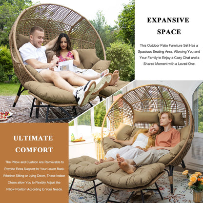 Radiata Double Egg Chair For 2 Person, Oversized Wicker Loveseat With Thick Cushions, 680 Lbs Capacity