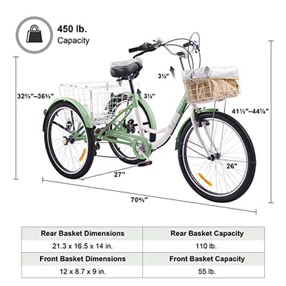 Viribus Adult Tricycle, 7 Speed Tricycle For Adults, 24 In. 3 Wheel Bikes For Adults With Baskets