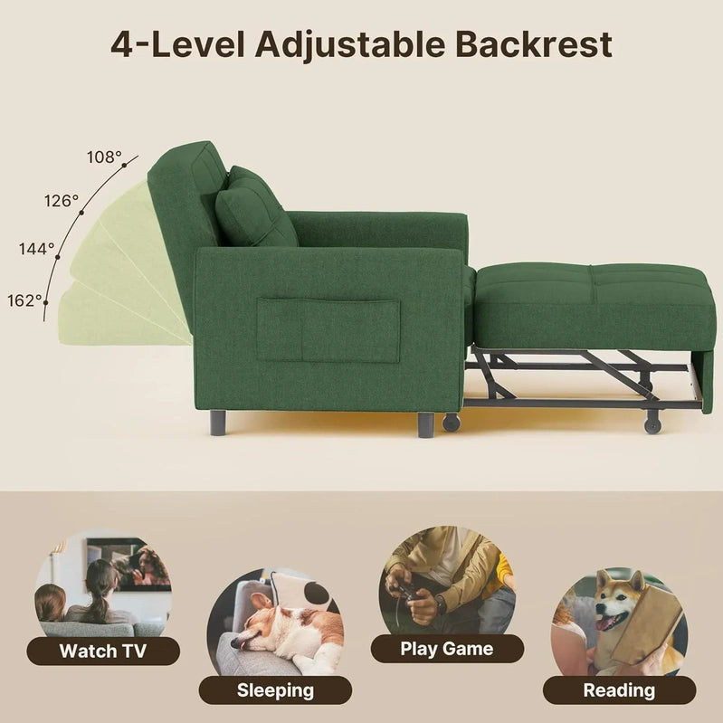 Sofa Bed Chair 3-in-1 Convertible Pullout Single Sleeper Chair Bed Spacious Multifunctional Sofa