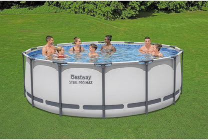 Steel Pro MAX 14 Ft. x 48 In. Round Metal Frame Above Ground Outdoor Swimming Pool Set With 1,000 Filter Pump, Ladder, And Cover, Gray