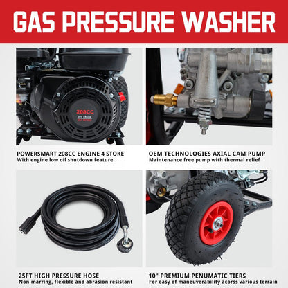 PowerSmart 3200PSI Gas Pressure Washer With 5 Nozzles And Soap Tank