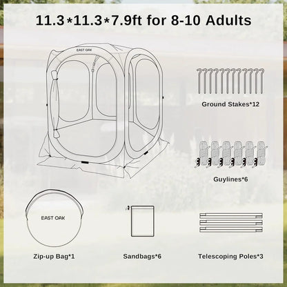East Oak Screen House Tent Pop-Up Portable Screen Room Canopy Instant Screen Tent 10 x 10 Ft