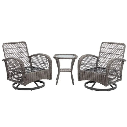 3 Pieces Outdoor Swivel Rocker Patio Chairs, 360 Degree Rocking Patio Conversation Set