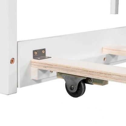White Modern Twin Size L-Shaped Platform Bed With Trundle And Drawers For Bedroom