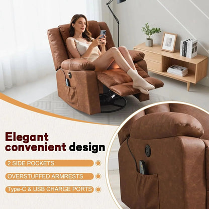 Rocker Recliner, Glider Recliner Chairs For Adults, 360 Degree Swivel Rocking Chair With Massage And Heating