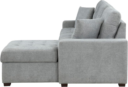 Sleeper Sofa, L Shape Sectional Couch With Right Storage Chaise And Pull Out Sofa Bed, Grey