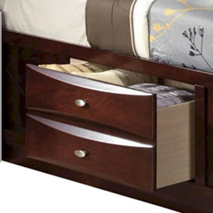 Panel Design Queen Size Bed With Bookcase And Drawers, Brown