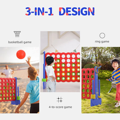 Unicoo 3-in-1 Giant 4 In. A Row Game, Featuring Basketball Hoop, Ring Toss Game And 4-to-Score Game. For Kids And Adults