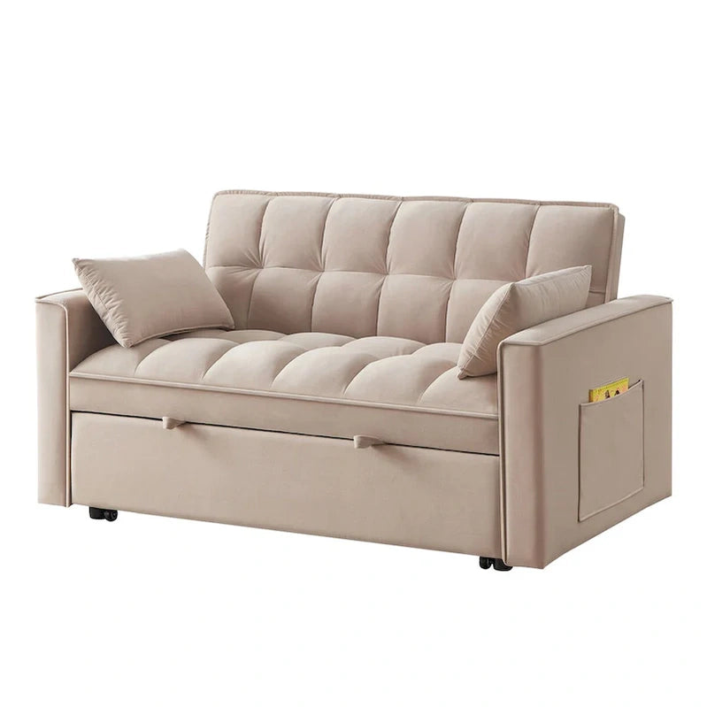 4-in-1 Pull-Out Sleeper Sofa Bed, Loveseat In Velvet-Convertible Couch Bed With Reclining Backrest,2 Side Pockets