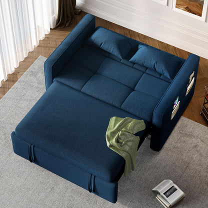 3-in-1 Convertible Sofa Bed, 55 In. Sleeper Sofa With Pull-Out Bed, Cat-Scratch-Proof Fabric Futon Couch With Adjustable Backrest And Side Pocket