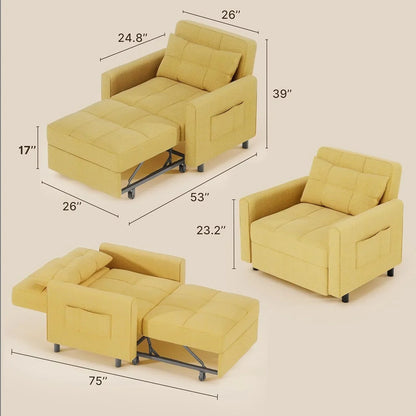 Sofa Bed Chair 3-in-1 Convertible Pullout Single Sleeper Chair Bed Spacious Multifunctional Sofa