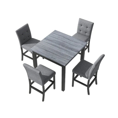 5 Piece Counter Height Dining Set, Wood Dining Table Set With Rectangle Table And 4 Upholstered High Back Chairs
