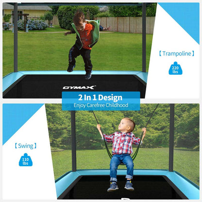 6 Ft. Kids Trampoline With Swing And Safety Fence, Astm Approved Toddler Rectangle Trampoline For 3-8 Year Old