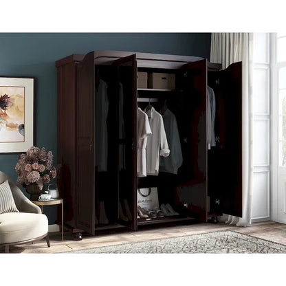 Palace Imports 100% Solid Wood Kyle 4-Door Wardrobe Armoire With Solid Wood Or Mirrored Doors
