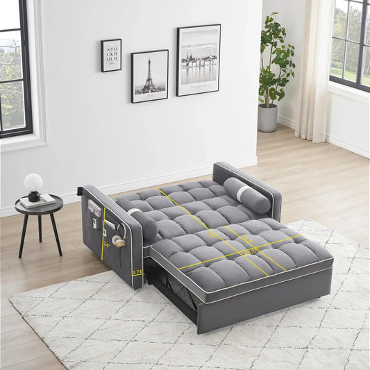 3-in-1 Sleeper Sofa Couch Bed For Living Room Apartment, Grey